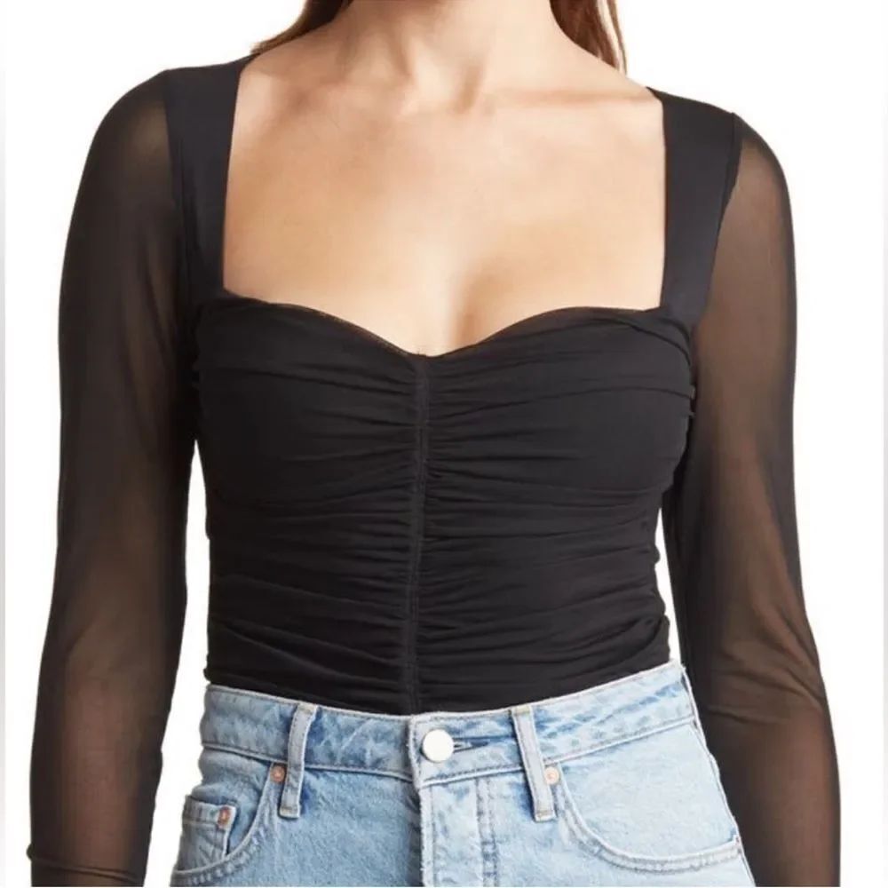 AFRM bodysuit Black Sheer Sleeve Women's XL